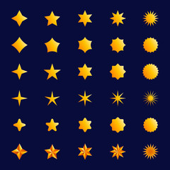 Star symbol set, Yellow gradient graphic elements collection