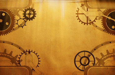 vintage steampunk old background, paper canvas frame, cogs, gears retro wallpaper