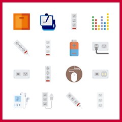 16 electrical icon. Vector illustration electrical set. battery and sound bars icons for electrical works