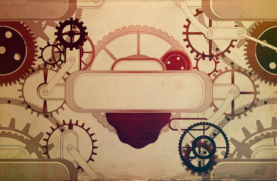 vintage steampunk old background, paper canvas frame, cogs, gears retro wallpaper