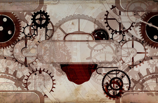 vintage steampunk old background, paper canvas frame, cogs, gears retro wallpaper