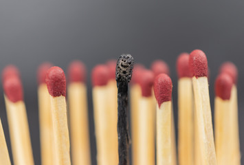 A group of matches one of which burned down