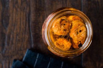 Marinated Canned Anchovy Fillet in Glass Bowl / Instant Anchovies served with Black Pepper.