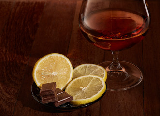 Cognac, lemon and chocolate.