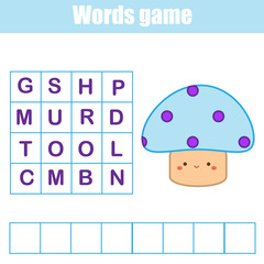 Educational game for children. Word search puzzle kids activity. Learning vocabulary