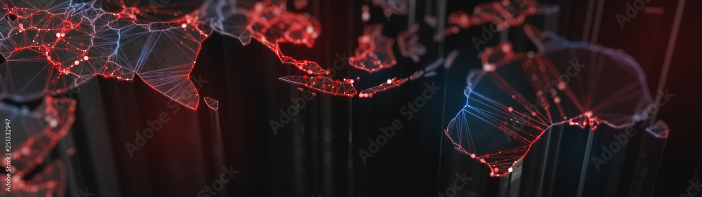 Canvas Prints digital mainlands from space. cities and countries connected by plexus light lines. virtual continen