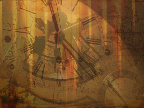Vintage steampunk astrolabe clock, travel paper canvas, compass grunge old retro wallpaper