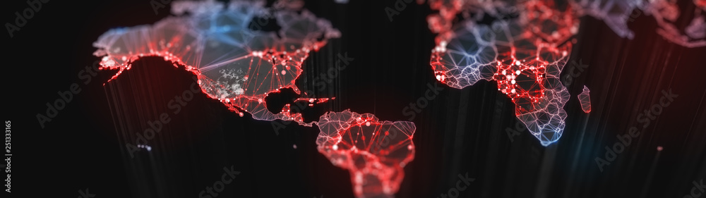 Canvas Prints digital mainlands from space. cities and countries connected by plexus light lines. virtual continen