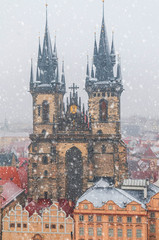 Church Of The Virgin Mary Before Tyn in snowfall