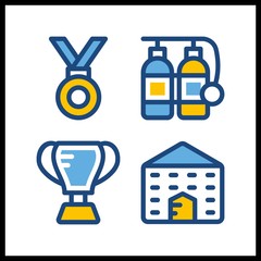 4 first icon. Vector illustration first set. oxygen tank and school icons for first works