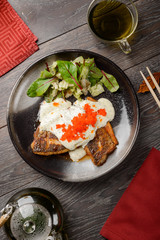 Seabass with flying fish roe