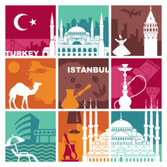 Traditional symbols of Turkey and Istanbul. Vector illustration