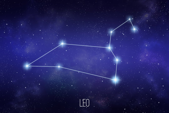 Leo zodiac constellation on a starry space background. Astronomy or astrology illustration.
