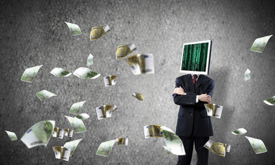 Businessman with monitor instead of head.