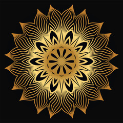 Modern Decorative Floral Mandala. Decorative Cicle Ornament. Floral Design. Vector Illustration. Can Be Used For Textile, Greeting Card, Coloring Book, Phone Case Print. Luxury gold black color