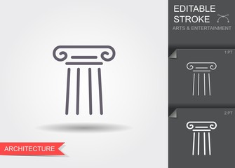 Classical column. Line icon with shadow and editable stroke