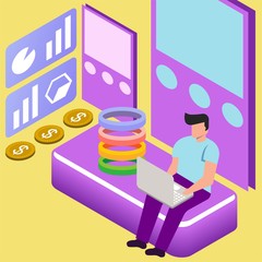 Modern Isometric Web Design for Business Graphic Financial Chart, Diagrams, Infographics, Illustration, Vector