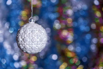 Close up elegance christmas decoration balls with shiny glare hanging on abstract background with copy space for postcard 6