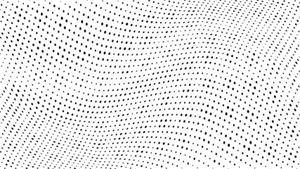 Fototapeta na wymiar Halftone gradient pattern. Abstract halftone dots background. Monochrome dots pattern. Grunge wave texture. Pop Art Comic small dots. Radial twisted dots. Design for presentation, report, flyer, cover