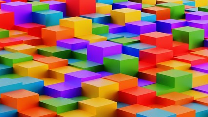 3D rendered rainbow colored abstract cubes