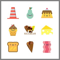 9 snack icon. Vector illustration snack set. pear and ice creams icons for snack works
