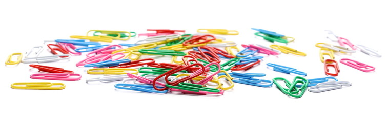 Colorful paperclips isolated on a white background