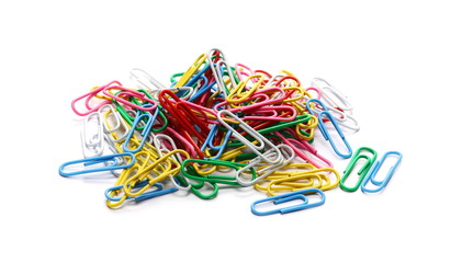 Colorful paperclips isolated on a white background