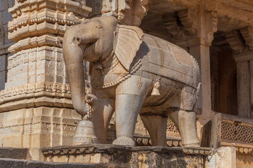Fototapeta na wymiar statue of elephant with bell in old temple near Jaipur, India