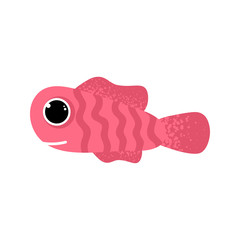 Vector Illustration. Cartoon fish icon in modern flat style. Ocean animal character. Isolated red