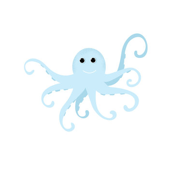 Vector Illustration. Cartoon octopus icon in modern flat style. Ocean animal character. Isolated octopus