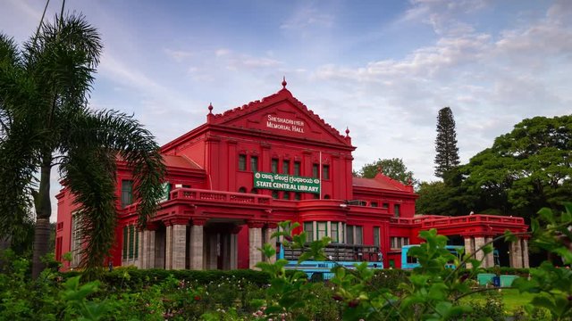 bangalore city famous state library building entrance park panorama 4k timelapse india