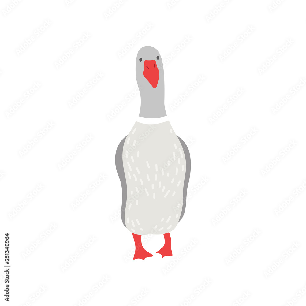 Poster Cute White Goose Cartoon Character Front View Vector Illustration