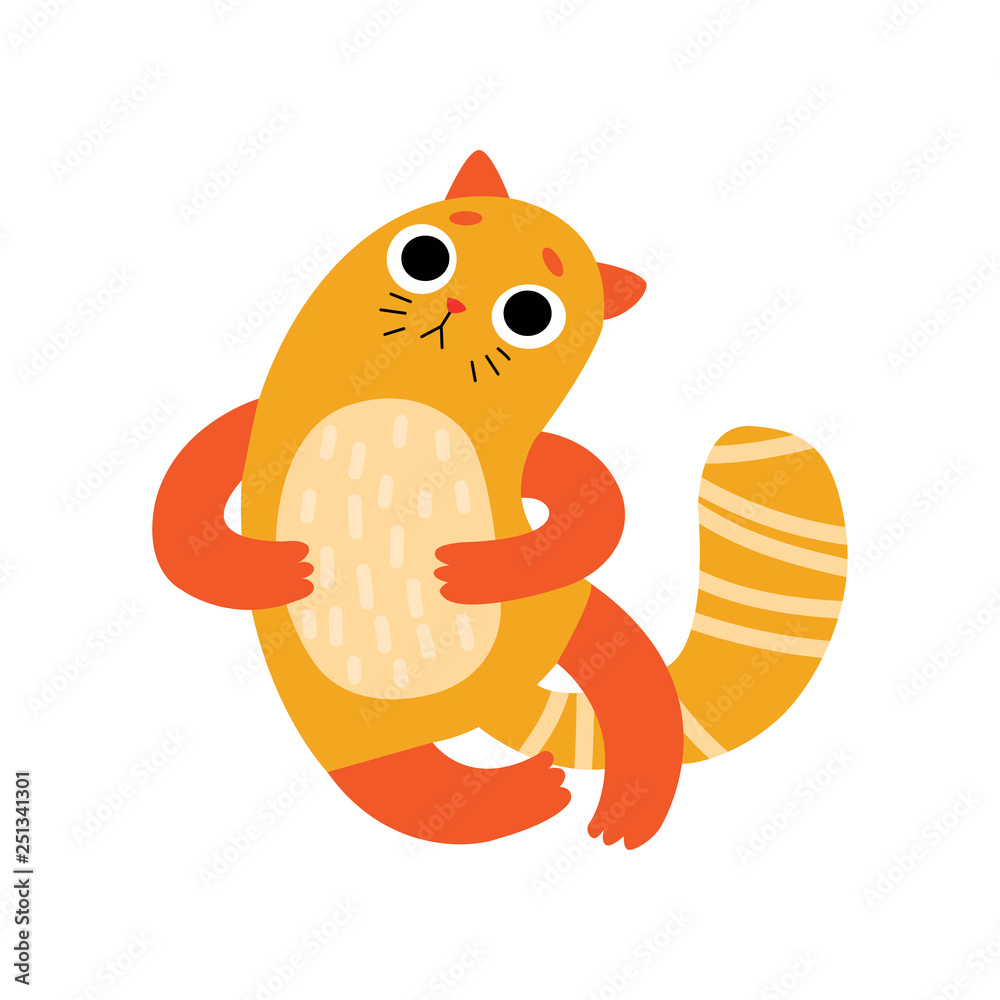 Wall mural cute sad cat, funny animal pet character vector illustration