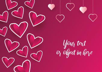 Paper shape of heart flying on red background. Vector symbols of love for Happy Women's, Mother's, Valentine's Day.