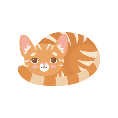 Striped Funny Red Cat Lying Curled Up, Cute Kitten Animal Pet Character Vector Illustration