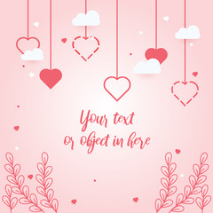 Hanging hearts background and valentines day. Vector symbols of love for Happy Women's, Mother's, Valentine's Day