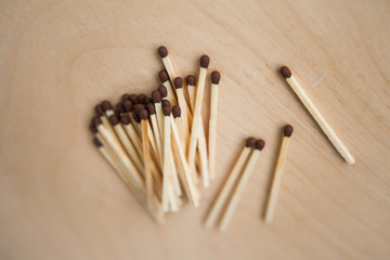 Bunch of matches on the wood ground