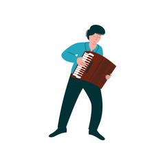Male Musician Playing Accordion, Man with Musical Instrument Vector Illustration - obrazy, fototapety, plakaty