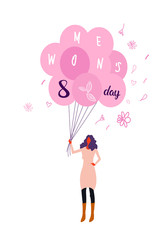 Woman holding pink air balloons happy women