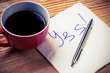 Romantic message written on napkin