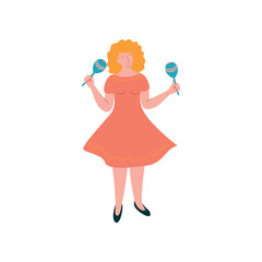 Young Woman Shaking Maracas, Female Musician Playing Musical Instrument Vector Illustration