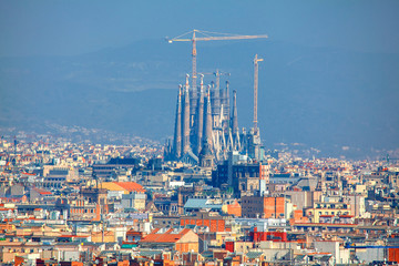 Obraz premium Panoramic landscape of Barcelona , view of Sagrada Familia 