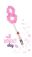 Woman flying with eight shape pink air