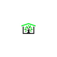 simple elegant modern green eco house vector logo design