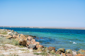 the blue waves of the black sea in the Crimea on vacation in otuke