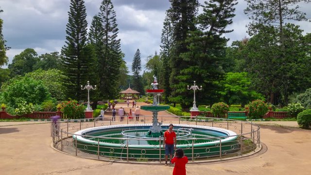 sunny bangalore city famous lalbagh botanical garden fountain panorama 4k timelapse india