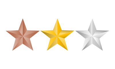Gold, silver and bronze stars for your design on white background. Vector illustration.