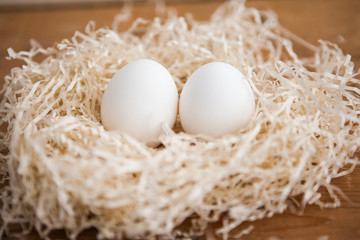 Two white eggs in the nest