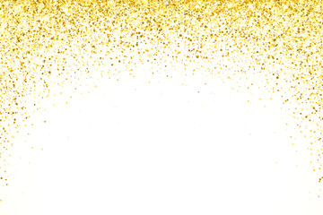 Gold falling particles arch shape on white background. Vector