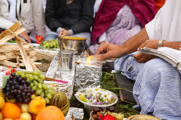 traditional indian yagya (puja), fire ritual